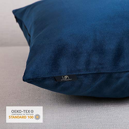 Phantoscope Pack of 2 Velvet Decorative Throw Decorative Pillow Cover Soft Solid Square Cushion Case for Couch Navy Blue 24 x 24 inches 60 x 60 cm