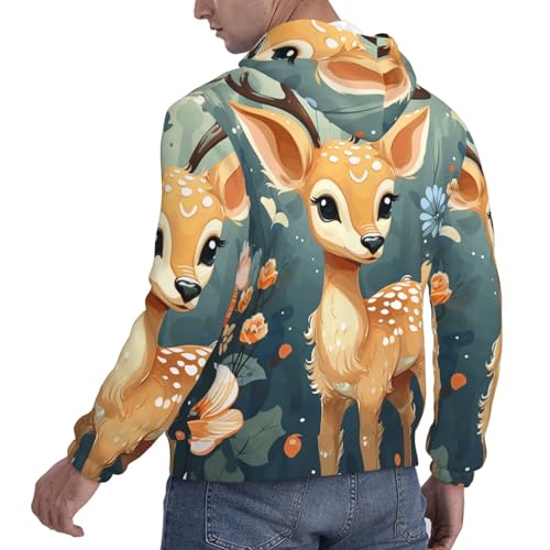 Men's Fleece Pullover Hoodie Long Sleeve Hooded Cartoon Deer Flower Sweatshirt Casual Shirts With Pockets4