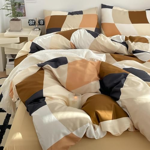 Image of KAREVER Checkerd Comforter Set Queen Buffalo Plaid Bedding Set Men Women Modern Chic Grid Bed Blanket White Black Plaid Buffalo Queen Bedding Comforter All Season Hotel Quality