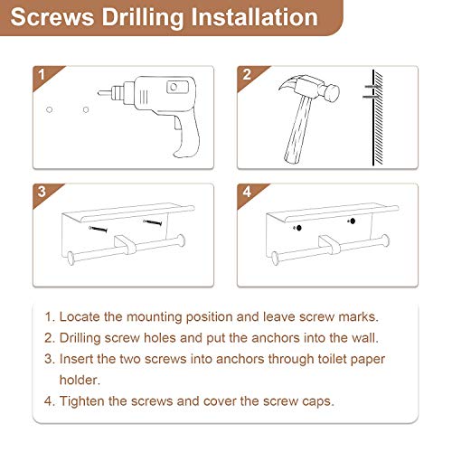 Toilet Paper Holder With Shelf, Bjiotun Toilet Paper Holder Wall Mounted Toilet Paper Storage, Double Roll Tissue Holder Dispenser Bathroom Toilet Paper Holder (Matte Black) #TOP3