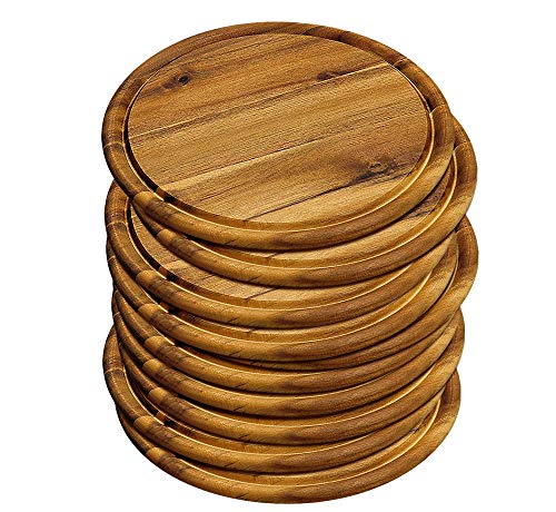 KESPER 28442 - Set di 10 piatti per carne, Ø 25 cm, in legno di acacia certificato FSC®, piatti in legno, piatti per pizza/tagliere