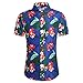 Produktbild Hawaiian Herren Kurzarm Blumenhemd LäSsiges Kurzarmhemd Freizeit Leicht Sommer Leinenhemd FüR MäNner Freizeit Hemd Kariert Checked Flanell Shirt Karo Hemd Business Blau 7XL
