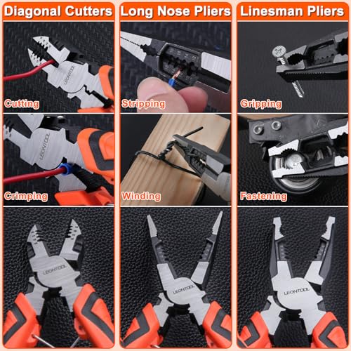 LEONTOOL 3PCS Pliers Set, 6-in-1 Multifunctional Wire Stripper Crimper Cutter - Image 3