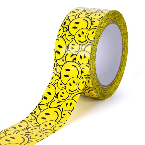 Whaline 109Yard Smile Face Packing Tapes Waterproof Cute Cartoon Shipping Tape Sticky Decorative Gift Wrapping Tape for Small Business DIY Crafts Box