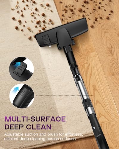 Image of Zefiro Canister Vacuum Cleaner, Bagless Canister Vacuum for Home, Powerful Suction, Auto Cord Rewind, HEPA Filter, Corded Vacuum for Hard Floors, Carpet, Apartment /Rental Friendly(Purple&Gray)