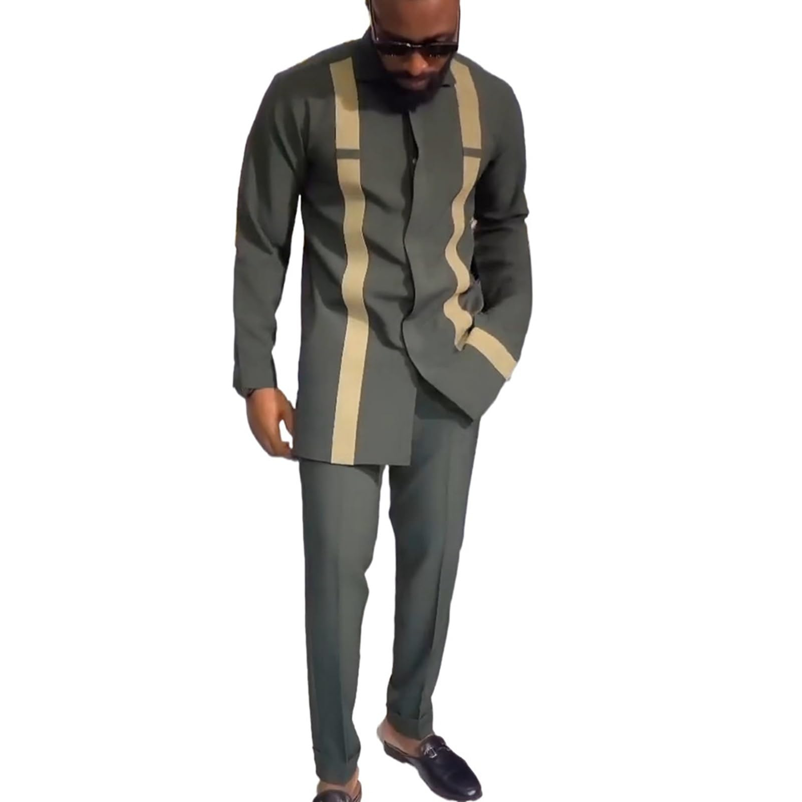 DrabEx Long Sleeve Dashiki African Men Clothing 2 Pieces Set Shirt and Pants Outfit Traditional Tribal Suits Tracksuit (Color : Green, Size : 4XL)