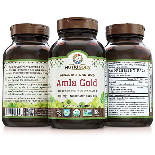 Nutrigold Amla Gold Veggie Capsules Amalaki Indian Gooseberry, 500 Mg, 90 Count #TOP2