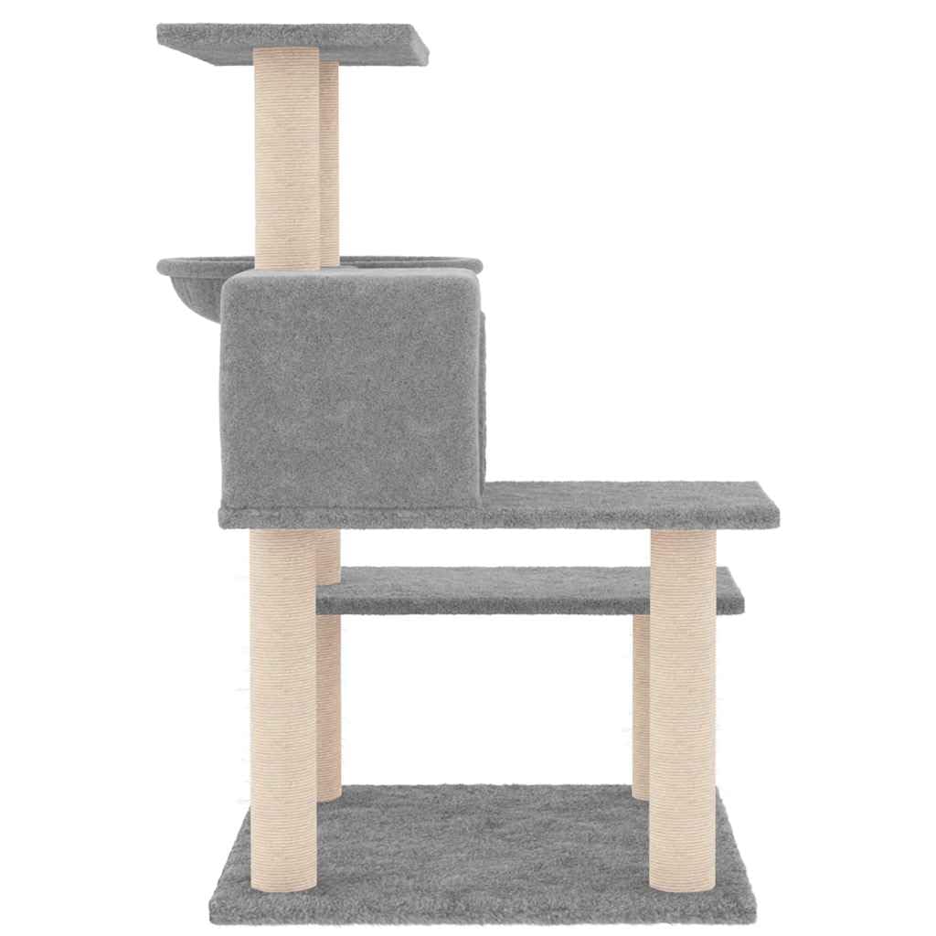 Árbol rascador con cueva de sisal, 82,5 cm, color gris claro | Mueble para gatos de varios niveles con cesta y cueva para el salón o el dormitorio.