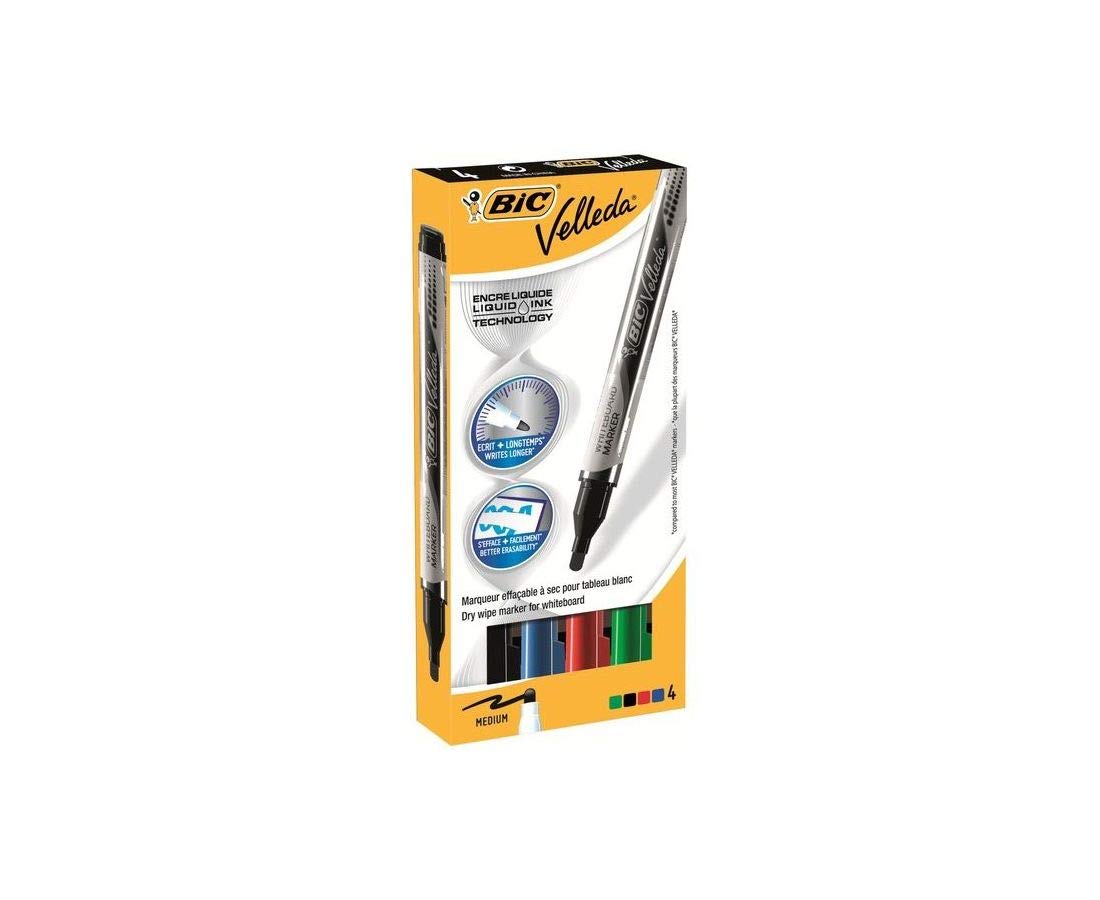 VELLEDA Lot de 10 Etuis 4 Feutres tableau blanc effaçable LIQUID INK Pocket Pte Ogive Moy. N/B/R/V