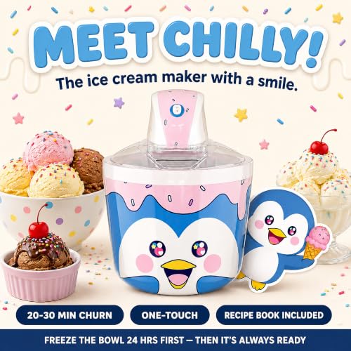 Image of Penguin Electric Ice Cream Maker Machine for Kids - Countertop Soft Serve | A fun kids ice cream maker machine for homemade soft serve, sorbet, gelato & frozen yogurt. 1.2 qt small easy to use & clean