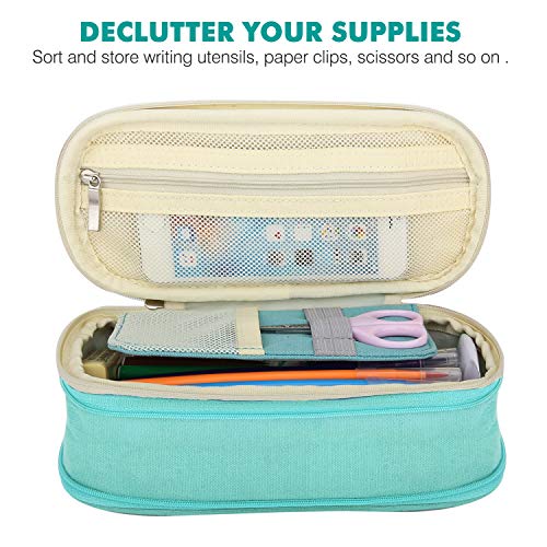Image of MoKo Large Capacity Pencil Pen Case, Big Capacity Storage Bag Pouch Holder Box, Stationery Organizer with Zippers for Office /School Supplies - Beige & Mint Green