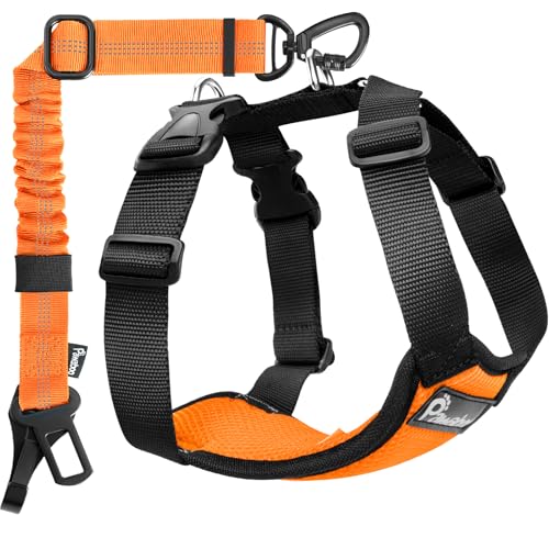 Pawaboo Harnais de Sécurité pour Chien en Voiture, Ceinture de Sécurité avec Double Attache, Gilet Respirant Ajustable et Laisse Chien avec Élastique pour...