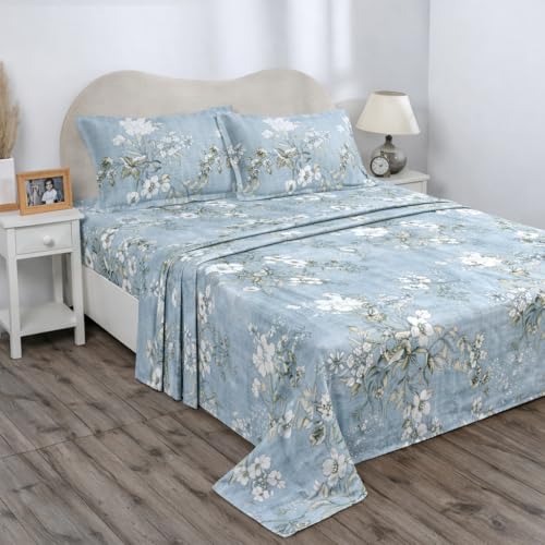 Image of BSB HOME 2 Bedsheet Combo Set with 4 Pillow Covers - Premium Cotton Glace Cotton Microfiber Printed Double Bedsheets, 2 Elegant Colors, Soft Breathable Luxury Bedding Set - Silver & Blue