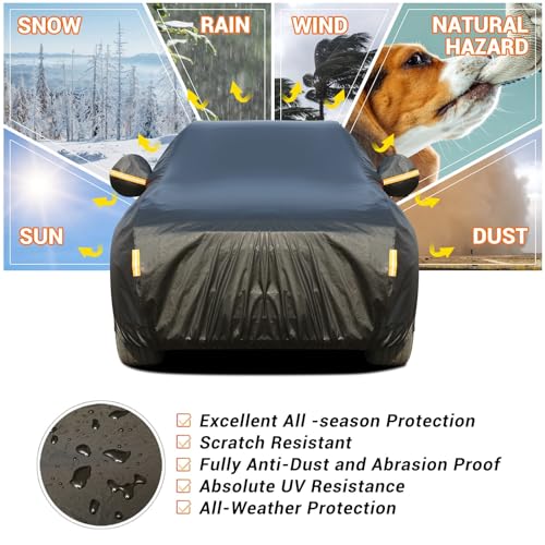 Image of Tecoom All Weather Car Cover, Waterproof SUV (206-215 Inch) with Lock /Zipper Door, Thick Fleece Lining Snow Hail Protector