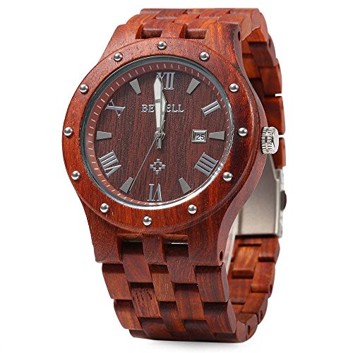 Bewell Wooden Watch Men Luxury Handmade Natural Big Case Red Sandal Wooden Wristwatch Gift For Men #TOP10