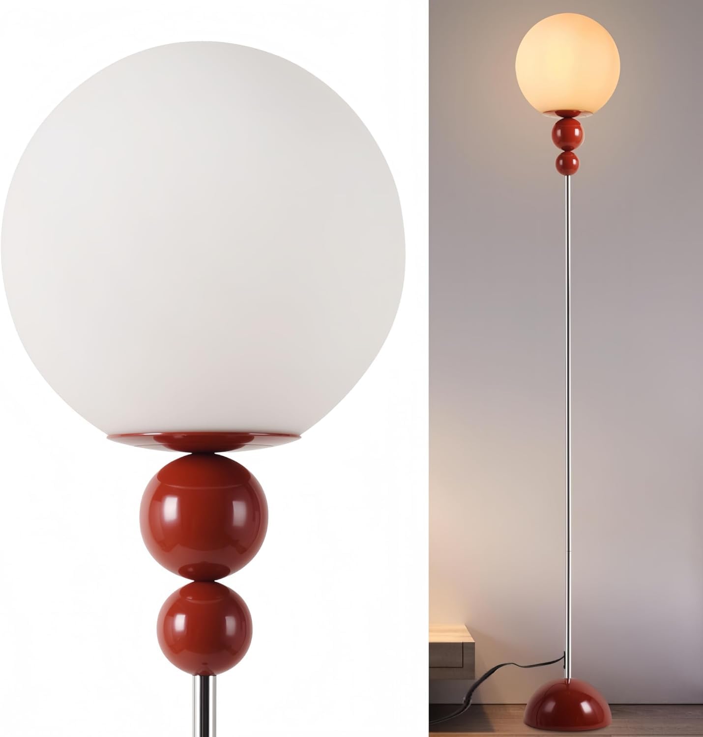 Alpinaluz Lampa Stojąca Czerwona E27 Kula Opalowa D24 cm Chrom Mid Century