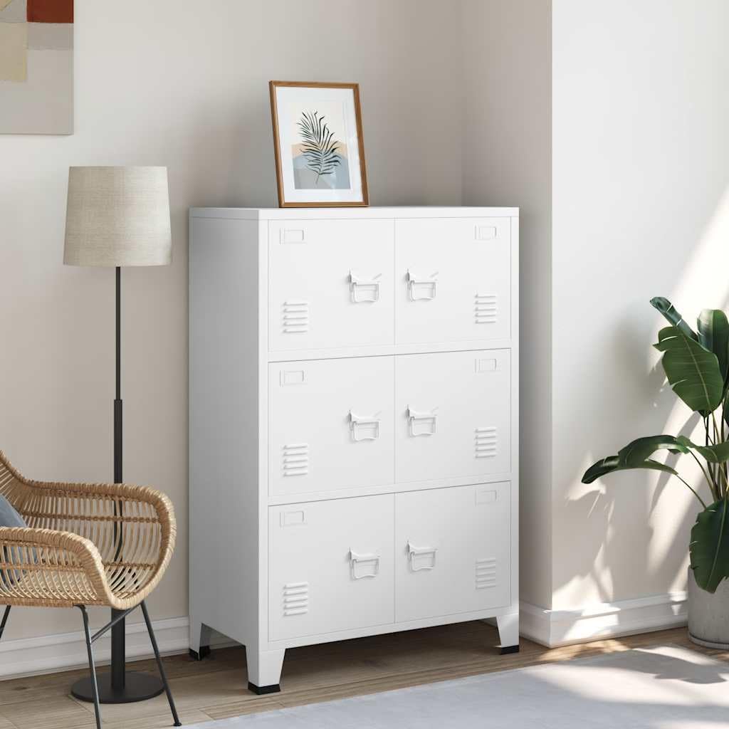 vidaXL Coffre de Rangement Industriel Armoire de Rangement Étagère Stockage Meuble de Bureau Maison Intérieur Blanc 75x40x115 cm Métal