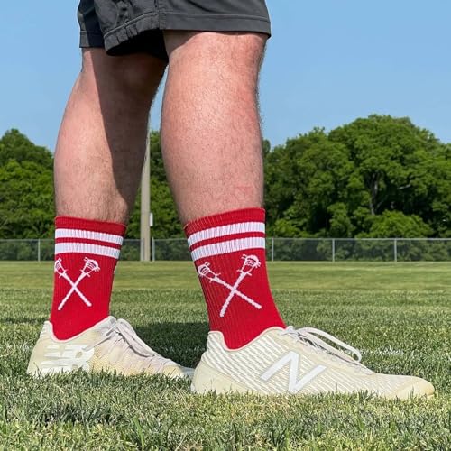 Image of ChalkTalkSPORTS Lacrosse Socks - Cushioned Mid-Calf Crew - Crossed Sticks | Moisture-Wicking Performance Blend, Athletic Lax Gear, Stay-Up Technology, Arch Support, Breathable, Boys and Men