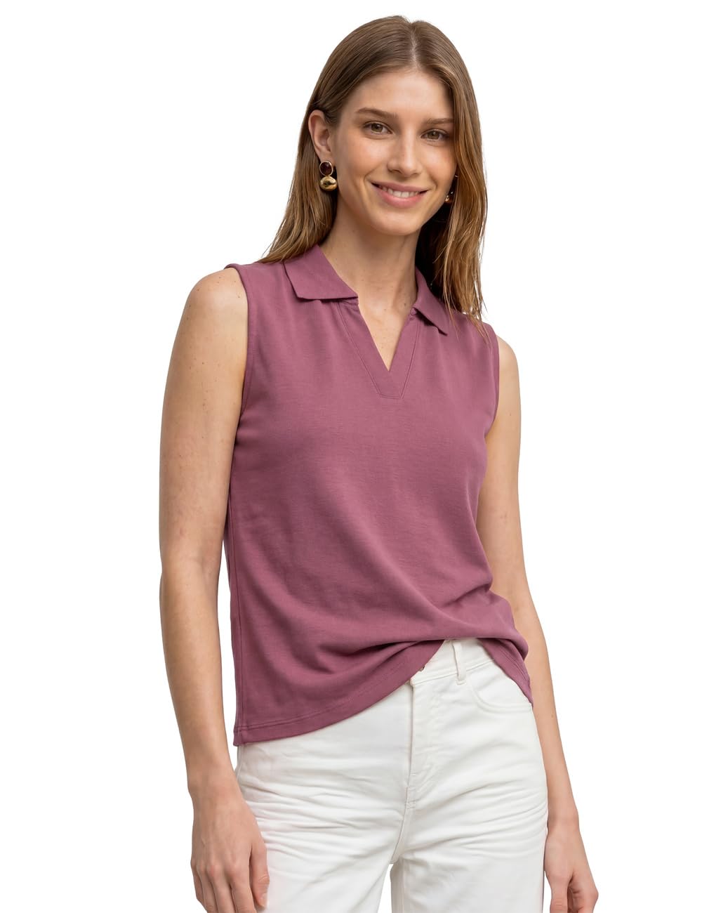 Street One Top in Ribbed Structure with Polo Collar Dark Clouded Blush 38