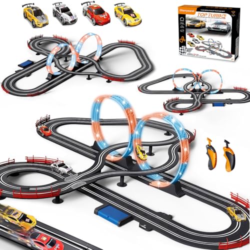 Slot Car Race Track 1:43 Scale for Kids LED Tracks Electric Powered Dual Racing...
