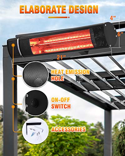 Sunday Living Electric Patio Heater, 1500W Outdoor Heater with 3 Power Settings, Infrared Heater with Remote Control, Overheat Protection, Super Quiet Wall Mounted Space Heater, In/Outdoor, TW15R