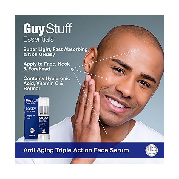 Mens Face Moisturizer Lotion - Serum For Eyes Face & Neck - Anti Aging - Anti Wrinkle - Hydrates & Firms - Retinol - Hyaluronic Acid - Vitamin C - Rejuvenates Facial Skin Cream by Guy Stuff Essentials