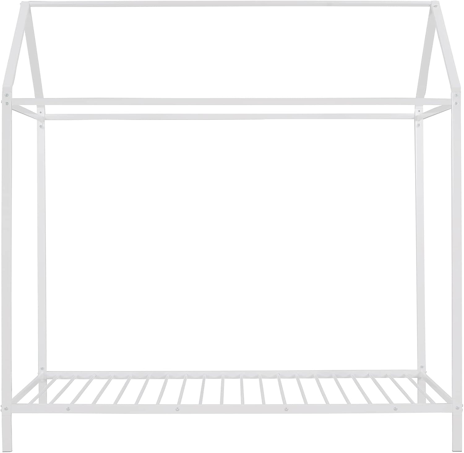 House Bed Frame Twin Size, Kids Bed Frame Metal Platform Bed Floor Bed for Kids Boys Girls No Box Spring Needed White