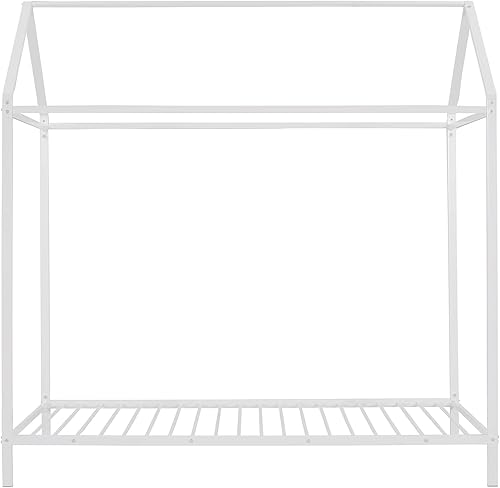 Miniatura 5 de CITYLIGHT Cama individual de casa para niños, cama individual de metal con techo, cama Montessori, cama de suelo para niños y niñas, no necesita