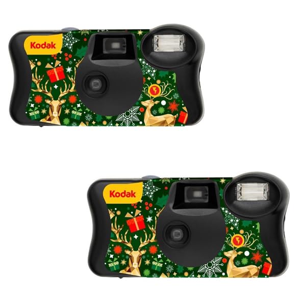 Confezione da 2 Fotocamere Usa e Getta Kodak Christmas Edition con Flash Integrato, 39 scatti ISO 800 - Ideali per Natale, Regali, Feste, Eventi e Famiglia