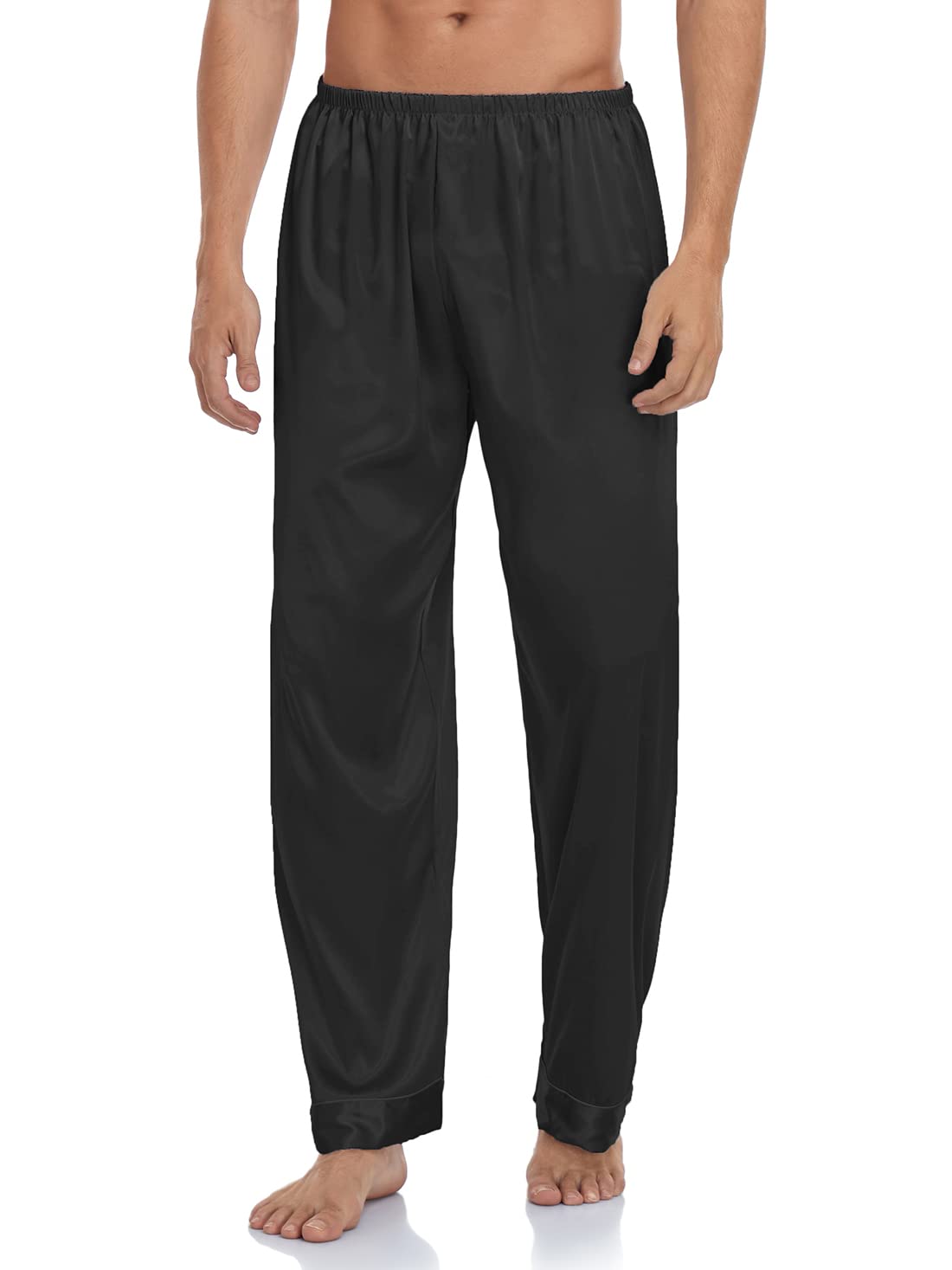 Wantschun Mens Satin Silk Sleepwear Pyjamas Pants Nightwear Loungewear Pajamas Bottom Trousers Black UK XL
