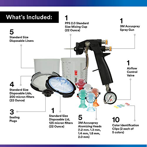 3M Accuspray Paint Spray Gun System With Pps 2.0, 26580, Standard, 22 Ounces, Use For Cars, Furniture, Cabinets And More, 1 Paint Gun,1 Paint Cup,5 Disposable Lids And Liners,5 Nozzles,3 Sealing Plugs #TOP2