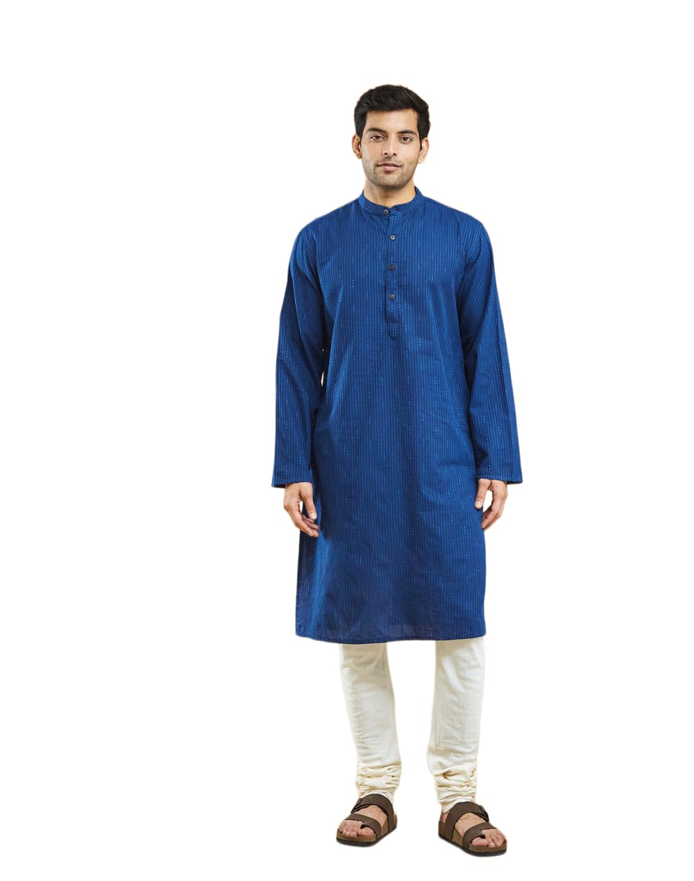 Blue Cotton Dobby Slim Fit Long Kurta-image-21