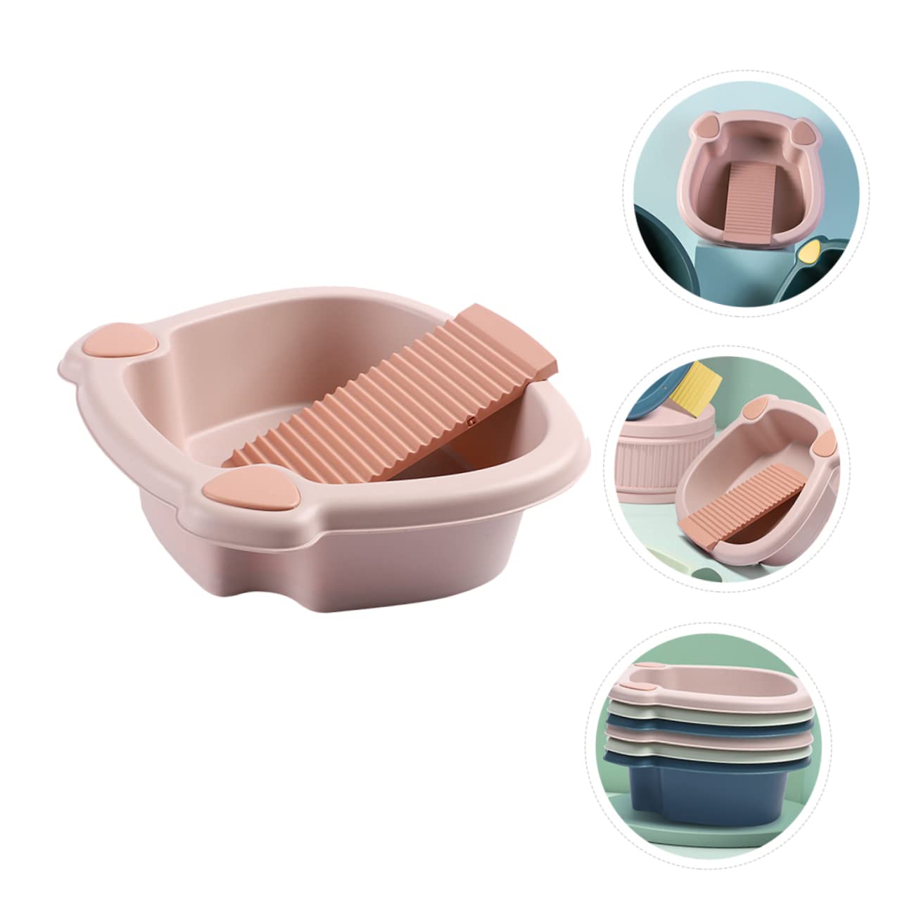 1 juego de lavabo con tabla de lavado integrada para lavar la ropa a mano, diseño compacto de ahorro de espacio para uso doméstico y dormitorio para viajes y actividades al aire libre