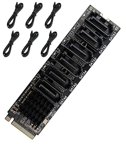 M.2 NVME SATA 3.0 Carte 6 Ports avec 6 Câbles SATA, 6Gbps SATA Controller M.2 Express Carte avec Support Low Profile, Boot comme Disque Dur Système, Prise en charge de 6 périphériques SATA 3.0