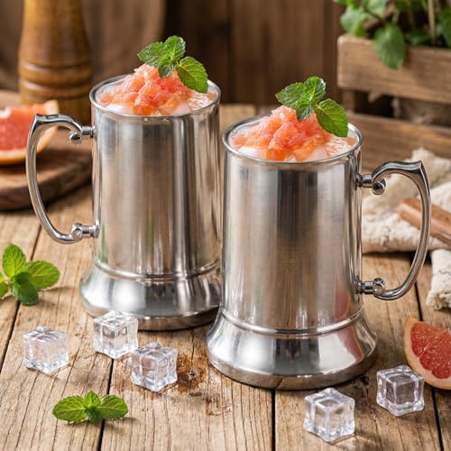 Image of Goaste 2 Packs Tankard Style Beer Mugs, 20 OZ Double Walled Stainless Steel Beer Stein, Heat Insulated Coffee Mug Tumblers with Big Grip Handle for Hot or Cold Beverages, Milk, Tea, Bar Drinkaware