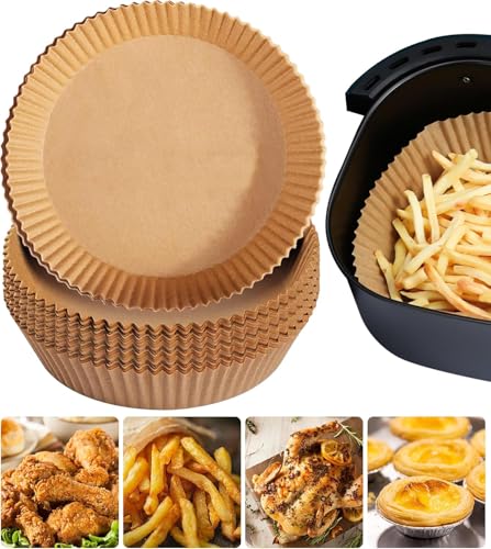 Image of TAGPR 100 PCS Air Fryer Paper Sheets Disposable Oil-Proof Parchment Liners Non-Stick Round Paper for Air Fryer, Baking, Frying, Cooking, Roasting & Microwave Use Round 8inch