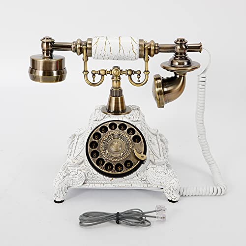 Vintage Rotary Phone, Antique Phone Resin Ring-Tones Old Fashioned Dial Telephone Resin White Vintage Landline Phone Classic Style Dial Telephone for Home and Decor