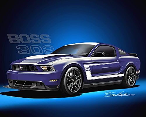 2012 MUSTANG BOSS 302 - KONA BLUE- ART PRINT POSTER BY ARTIST DANNY WHITFIELD - SIZE 16 X 20