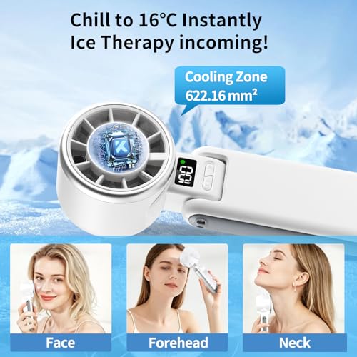 Image of Portable Handheld Turbo Fan with Ice Cooling, 4000mAh Rechargeable, 8m /s High Speed Turbo Fan, 3-in-1 Hand /Neck /Desk Fan with Carabiner for Travel, Outdoor, Beach & Office