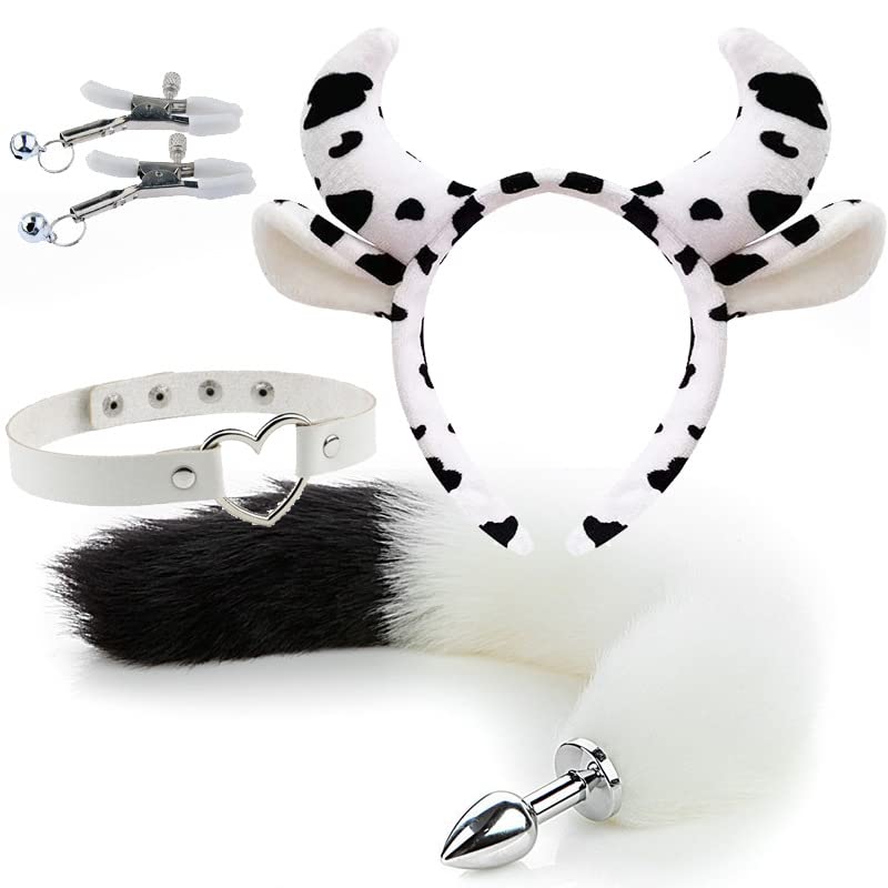 1Set Fox Ears and Tail Set Cat Ears and Tail Set Faux Fur Tails Plug Costume for Women Adult Cosplay Costume