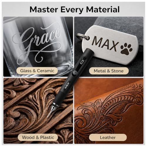 Image of Jas & Jax Matte Black Engraving Pen - Portable Cordless Tool for DIY Projects & Creative Personalization - Beginner Friendly - USB Rechargeable - 54 Accesories