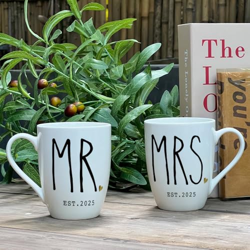 2025 Mr and Mrs Coffee Mugs Set for Anniversary and Engagement, Gifts Idea for Couples, Wedding Present for Bride and Groom, His & Her Mug Set for Parents - Image 3