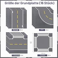 Lekebaby 16 Platten-Set Stadt Gerade Strassen Grundplatte, 25.5 * 25.5cm Städte Straßenplatten 100% Kompatibel mit Meisten Marken, 4 Kurve/ 4 T-Kreuzung/ 4 Gerade/4 T-Kreuzung – Ansicht 5