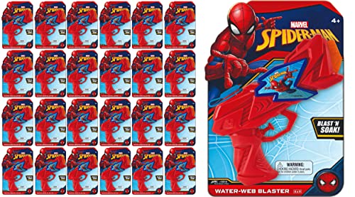Marvel Spiderman Water Squirt Gun Toys, 24 Packs, Red and Blue, Great for Kids and Adults, Fun Pool Toys
