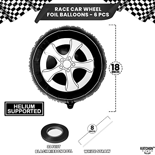 Image of KatchOn, Big Tire Balloons for Birthday Boy Decorations - 18 Inch, Pack of 6 | Wheels Balloons for Two Fast Birthday Decorations | Race Car Birthday Party Decorations | Auto Mechanic Party Decorations