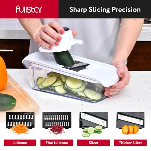 Fullstar Mandoline Slicer for Kitchen - Vegetable Chopper, Onion Potato Food Veggie Fruit Slicer and Cutter with Container, Kitchen Gadgets & Gifts, Home Essentials (All-in-1, White/Black) #4