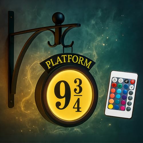 9 Platform Hanging Night Light Platform 9 3/4 Light LED Wall Mount Lamp with Remote Magic Wall Decor for Bedroom Living Room or Patio Decorative Lighted Wall Sign for Fantasy-Themed Room or Gift