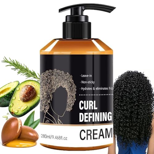 Curl Defining Cream, Anti Frizz Curling Cream for Enhances Wavy Hair and Curly Hair, Hydrating Argan Oil Moisturizing Long-Lasting Styling Curl Cream to Define All Curly Types 9.46OZ