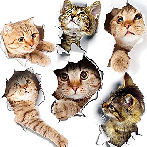 6PCS 3D Wall Stickers Cats Self Adhesive Kids Wall Decals/Removable Vinyl Art Murals for Living Room Baby Rooms Bedroom Toilet House Wall DIY Decoration