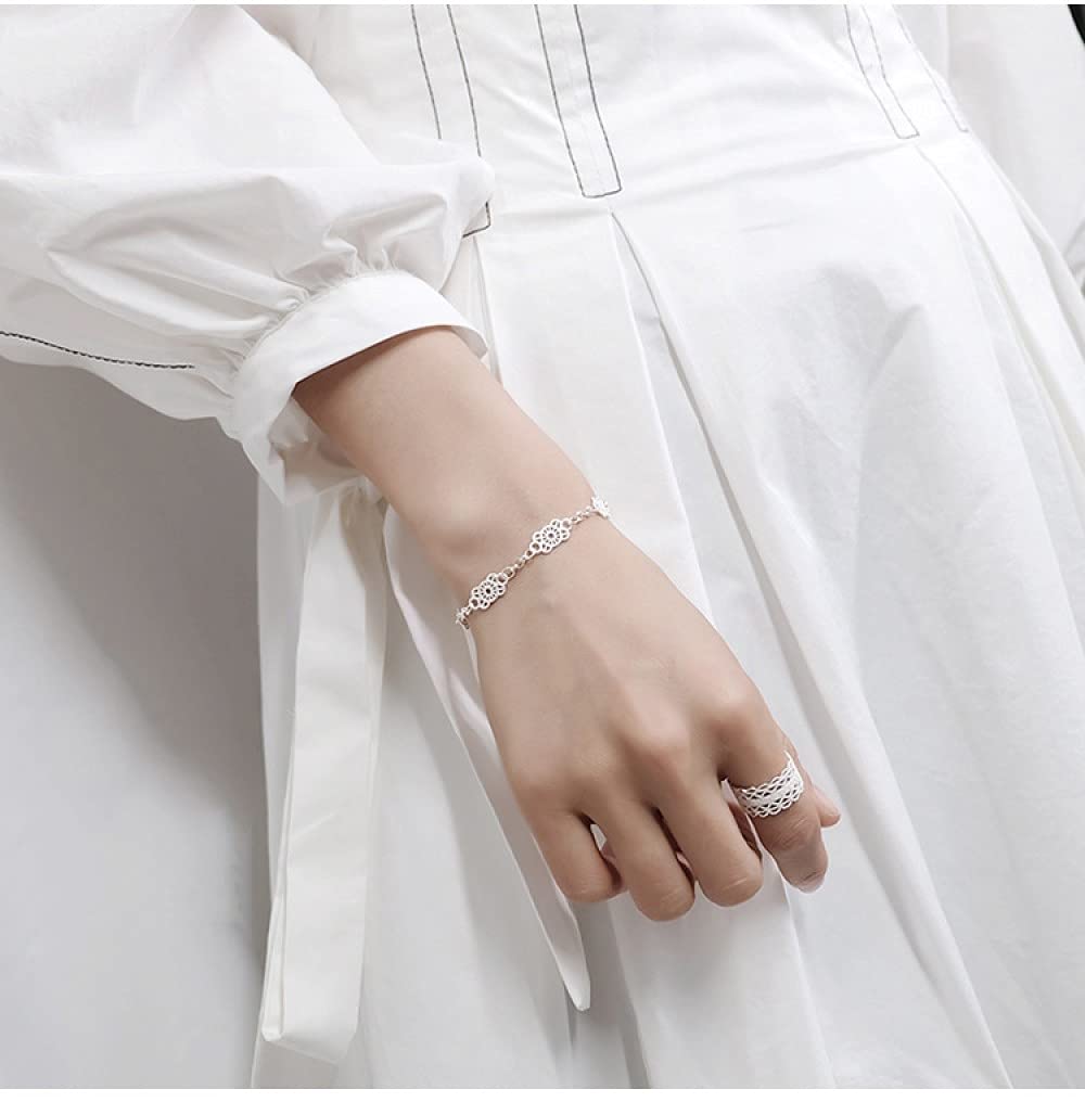 Armband Damen Silber,S925 Silberarmband Hohl Geschnitzte Spitze Freundschaftsarmbänder Einstellbar Exquisite Sterling Silber Schmuck Für Frauen Geschenk Freundin Frau
